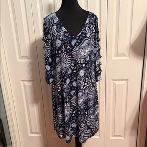 Chic Navy Paisley three quarter length sleeves Dress
